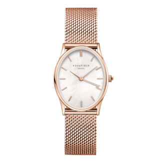 Watches Rosefield The Oval White MOP Mesh Rose Gold