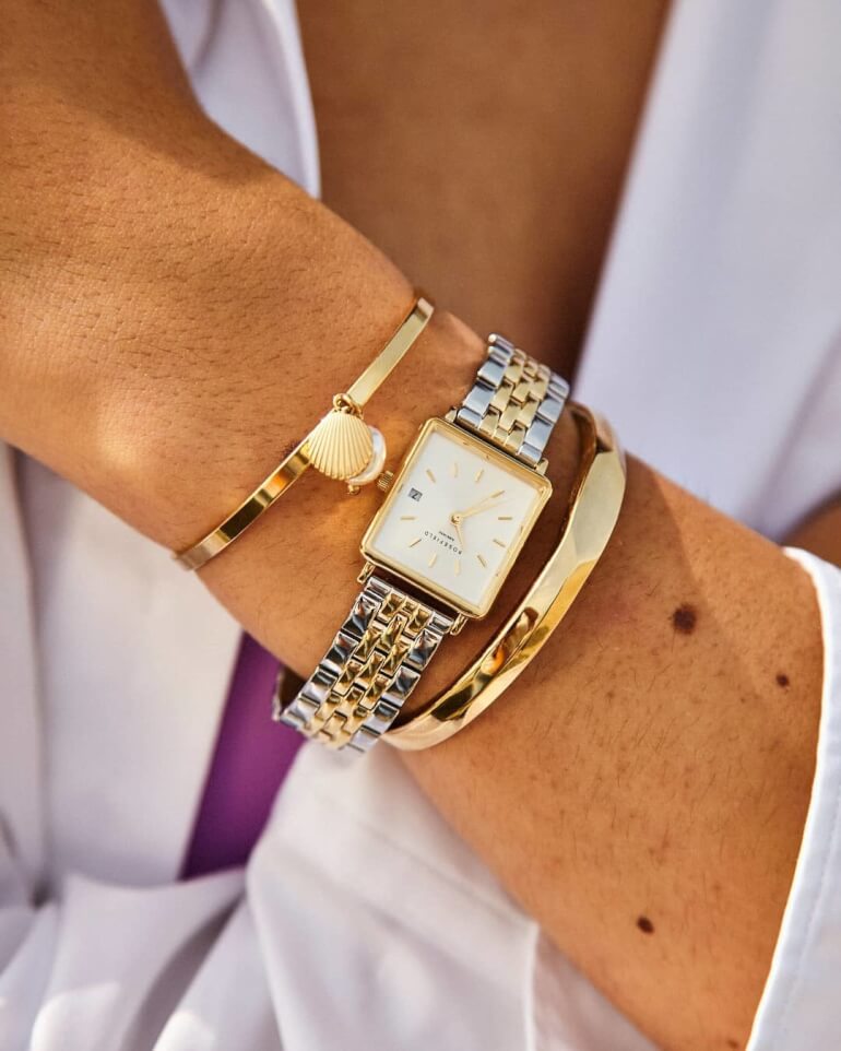 The Mini Boxy White Sunray Steel Silver Gold Duo